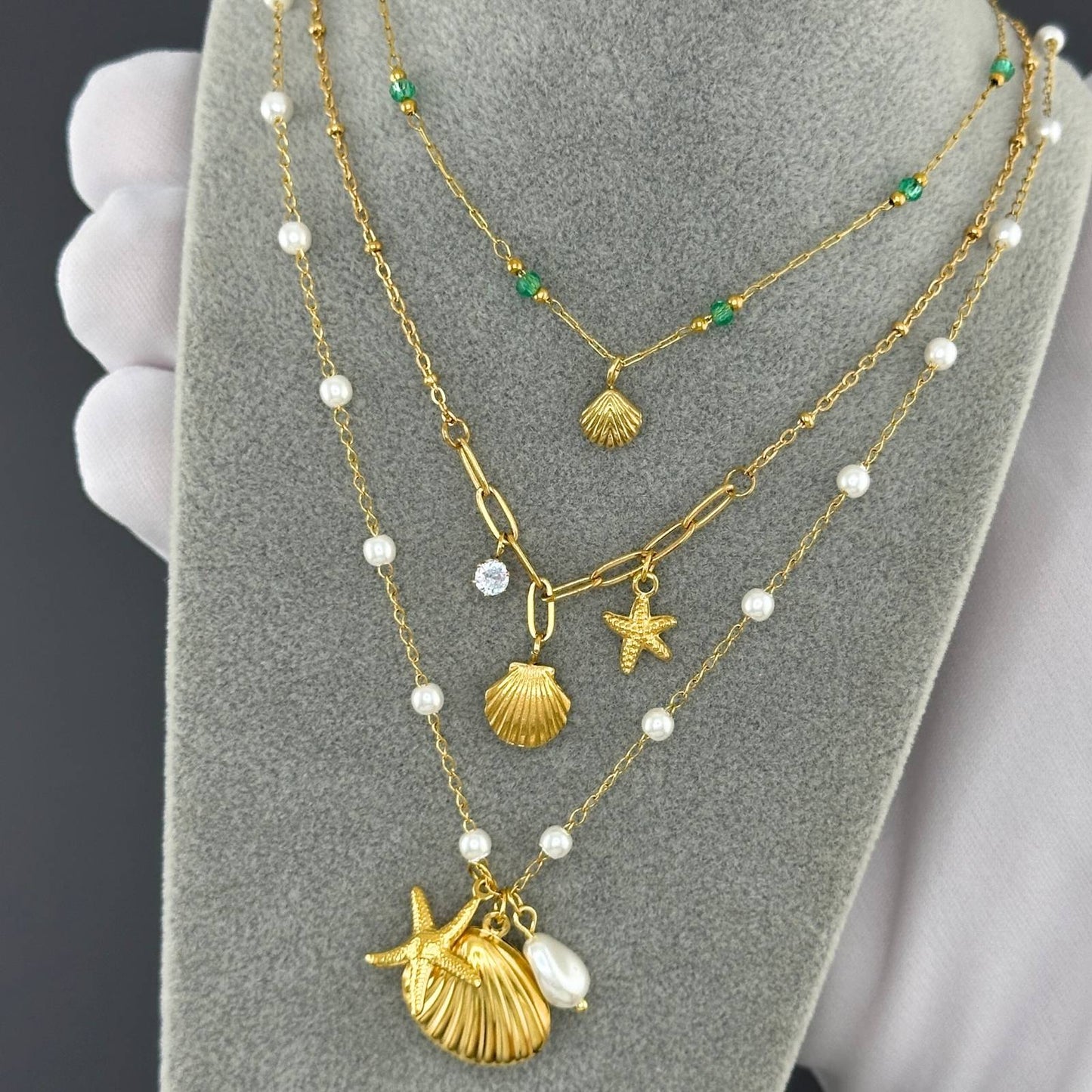 Tahiti Necklace, 18K Gold Plated Steel