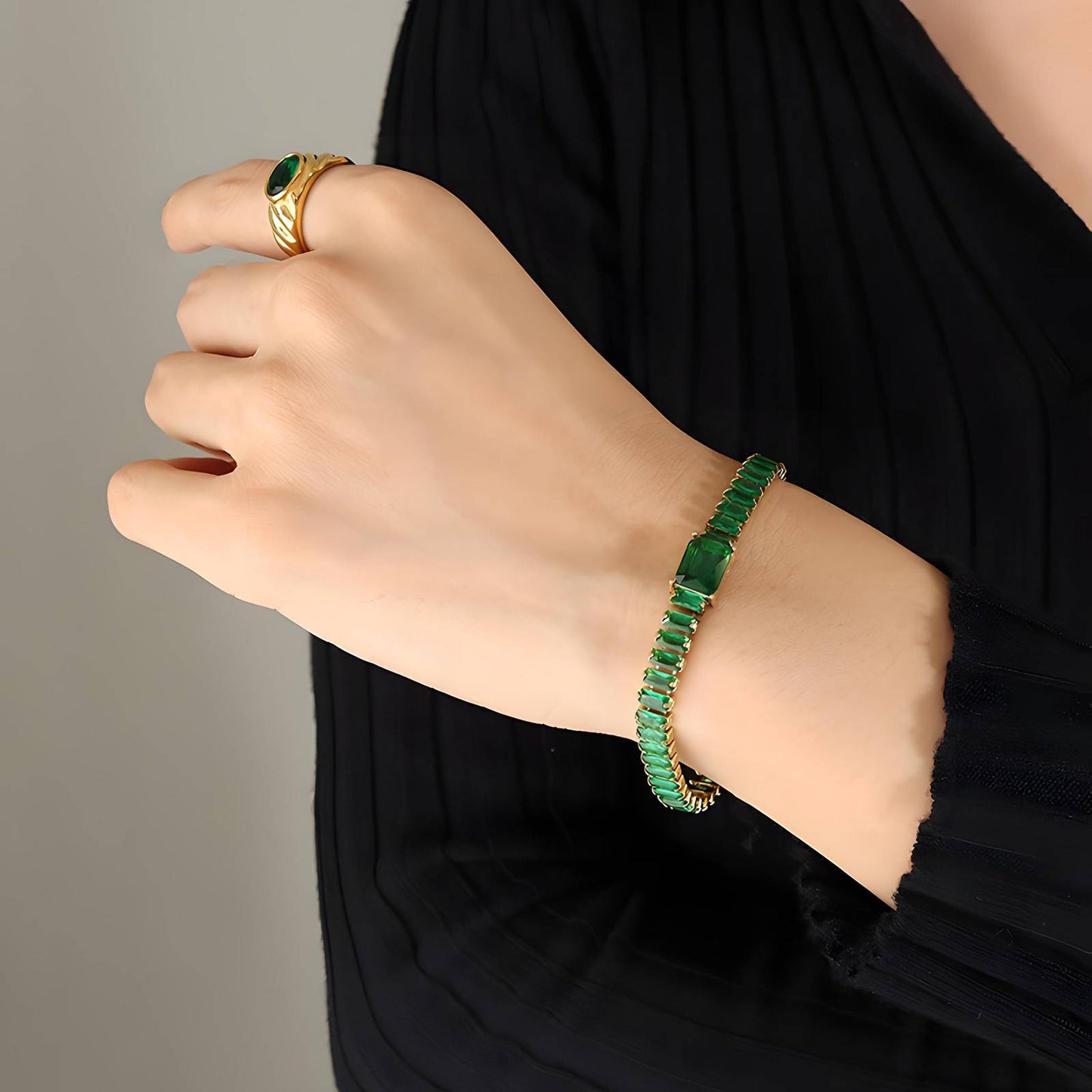 Bracelet Malachite Elegance' BRACELET EN ACIER INOXYDABLE PLAQUÉ OR 18 CARATS ÉTANCHE