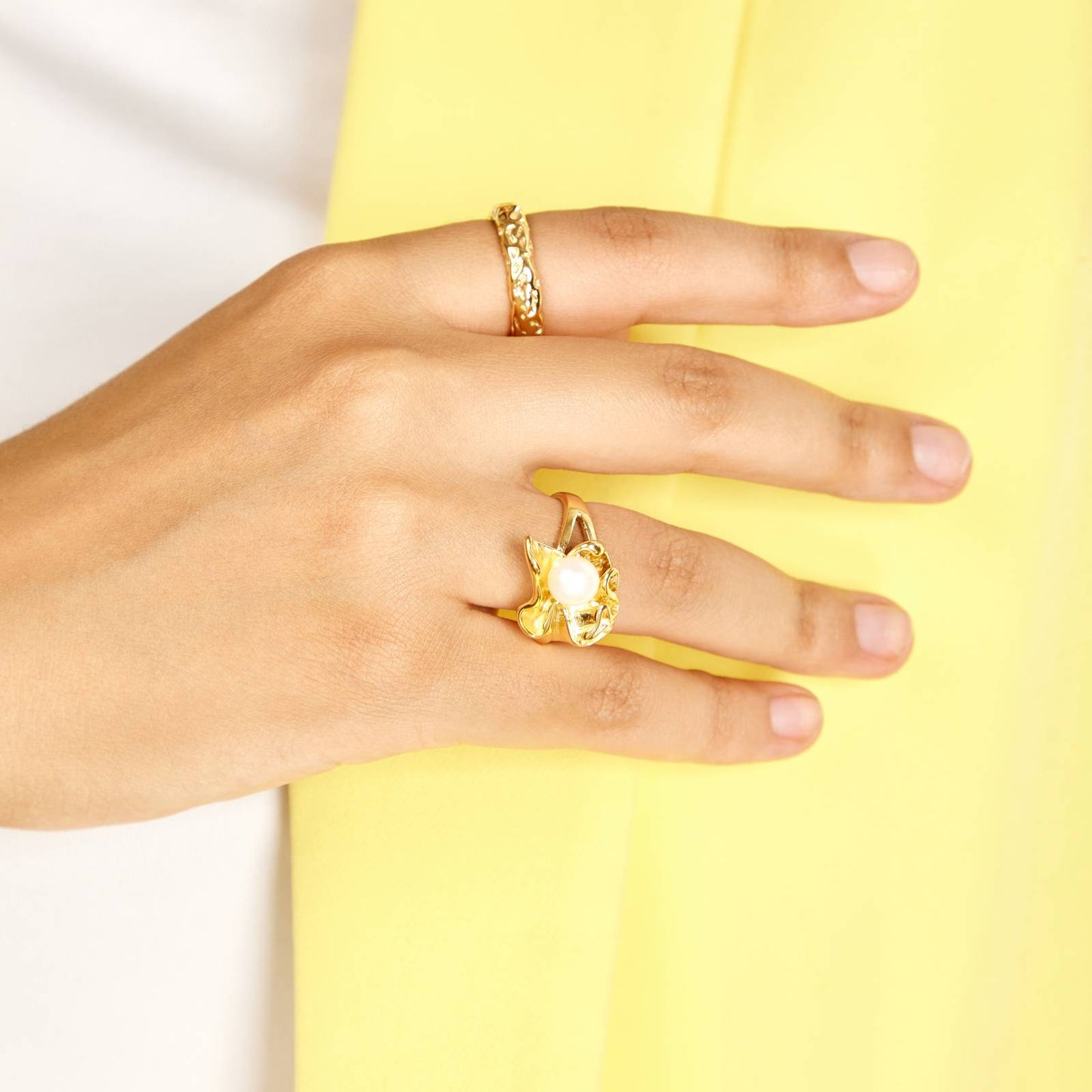 Wanderlust Pearl Halo 18K VERGULD ROESTVRIJ STALEN VINGERRING WATERDICHT