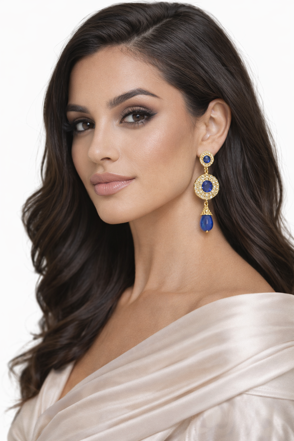 AZIZA Bleu – Moroccan Gold-Plated Blue Crystal Drop Earrings